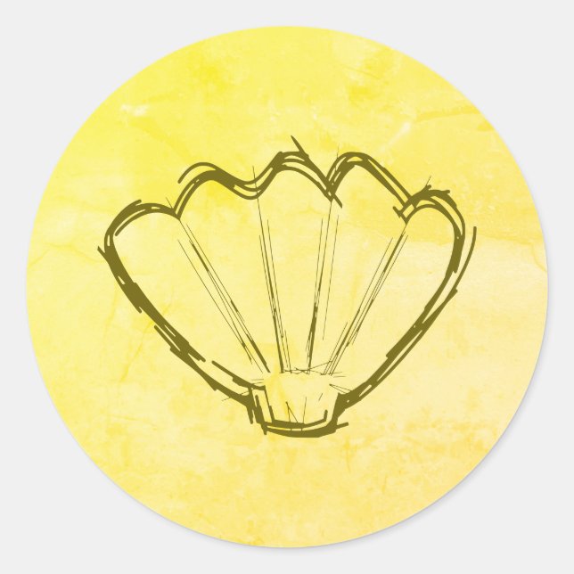 Seashell Sketch On Old Paper Classic Round Sticker (Front)