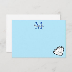Seashell Sketch White And Blue Monogram Card