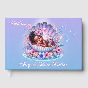 Seashell Sleeping Black Baby Girl Baby Shower Guest Book