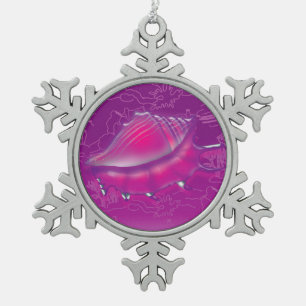 Seashell Snowflake Pewter Christmas Ornament