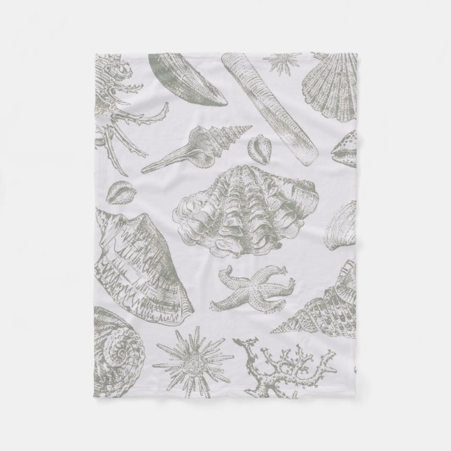 Seashell Soft Antique Art Beach Shells Fleece Blanket (Front)