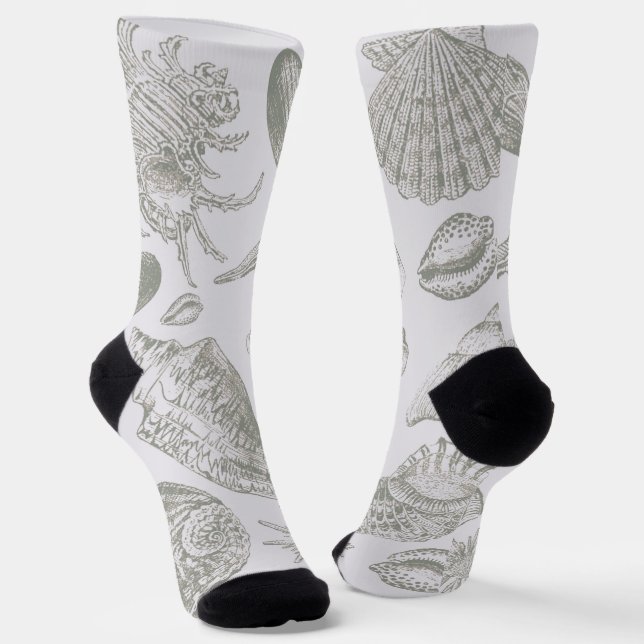 Seashell Soft Antique Art Beach Shells Socks (Angled)