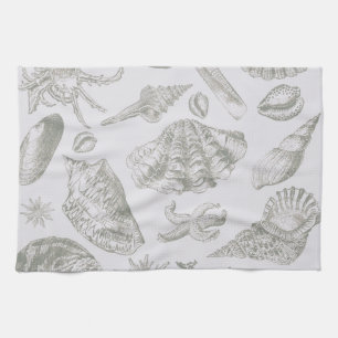 Seashell Soft Antique Art Beach Shells Tea Towel