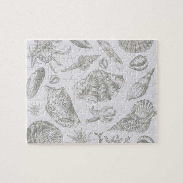 Seashell Soft Antique Art Print Beach House Jigsaw Puzzle (Horizontal)