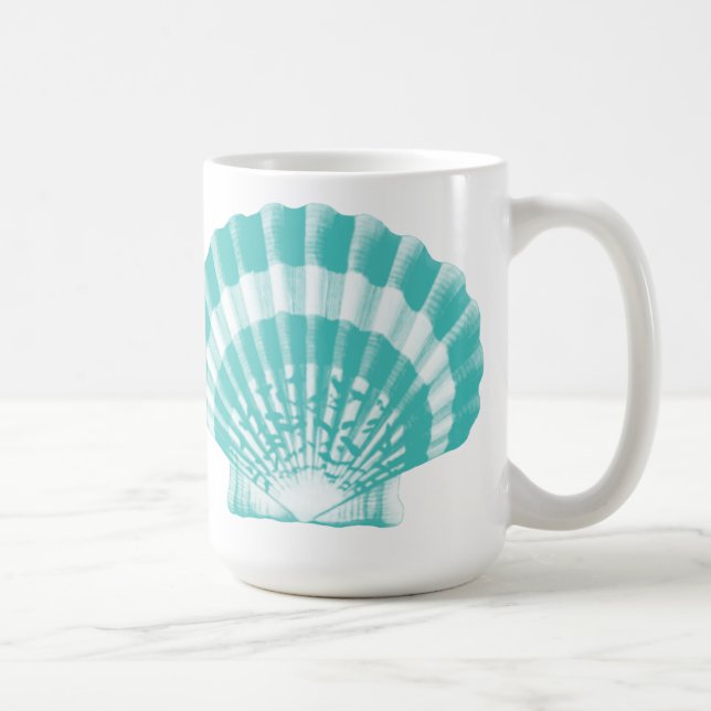 Seashell - soft aqua and white coffee mug (Right)