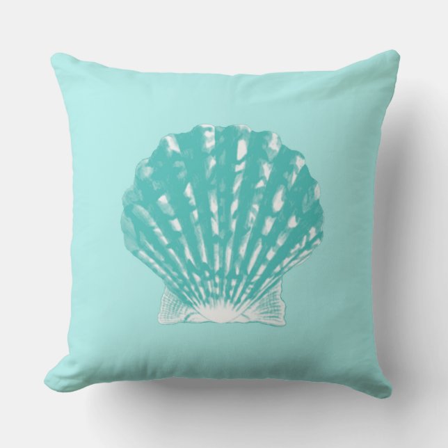 Seashell - soft aqua and white cushion (Front)