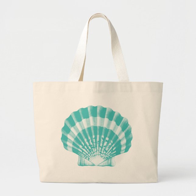 Seashell - soft aqua and white large tote bag (Front)