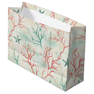 Seashell Starfish Coastal Pattern Large Gift Bag