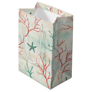 Seashell Starfish Coastal Pattern Medium Gift Bag