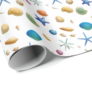 Seashell Starfish Nautical Beach Wrapping Paper