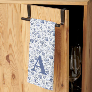 Seashell Starfish Nautical Monogram Tea Towel