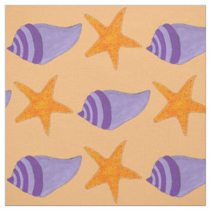 Seashell Starfish Orange Purple Beach Conch Shell Fabric