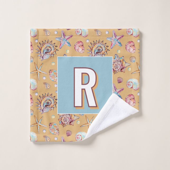 Seashell & Starfish Pattern beach sand Bath Towel Set (Wash Cloth)