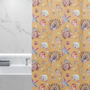 Seashell & Starfish Pattern beach vibes Shower Curtain
