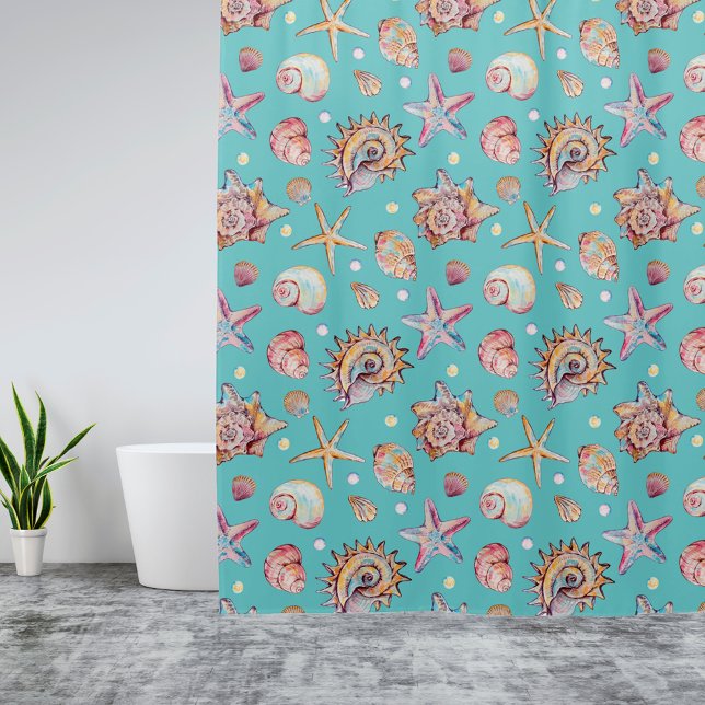 Seashell & Starfish Pattern beach vibes  Shower Curtain (Creator Uploaded)