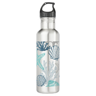 Seashell Starfish Pattern Blue And Teal 710 Ml Water Bottle