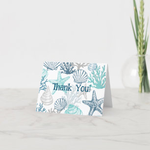 Seashell Starfish Pattern Blue And Teal Thank You Card