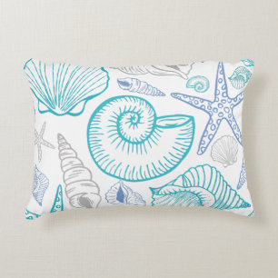 Seashell Starfish Pattern Blue Beige Teal Decorative Cushion