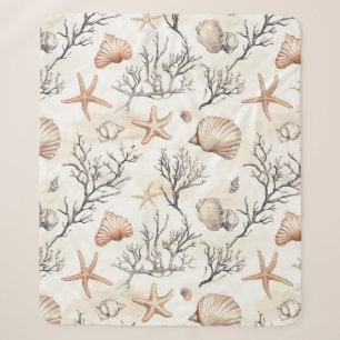 Seashell Starfish Terracotta Ivory Coastal Sherpa Blanket