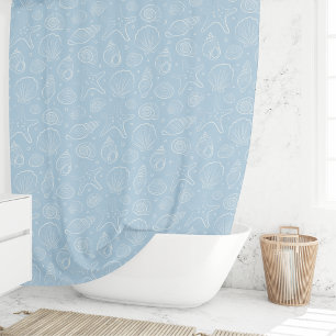Seashell Summer Coastal Nautical Boho Beach Blue Shower Curtain