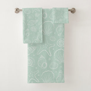 Seashell Summer Coastal Nautical Boho Beach Mint Bath Towel Set