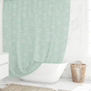Seashell Summer Coastal Nautical Boho Beach Mint Shower Curtain