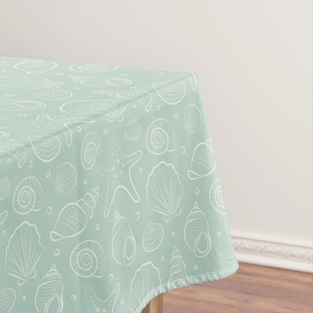 Seashell Summer Coastal Nautical Boho Beach Mint Tablecloth (In Situ)