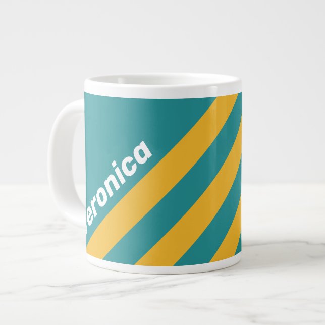 Seashell Sunrise Stripes with Name Large Coffee Mug (Front Left)