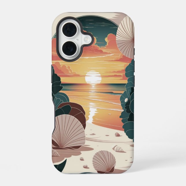 Seashell Sunset Beach iPhone 16 Case (Back)