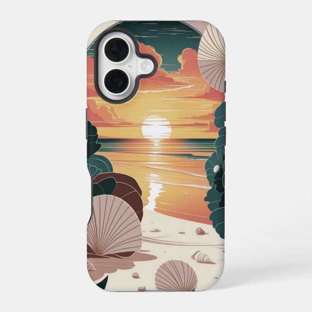 Seashell Sunset Beach iPhone 16 Case (Back)