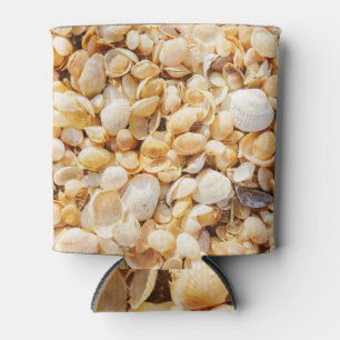 Seashell textured summer beach background. can cooler