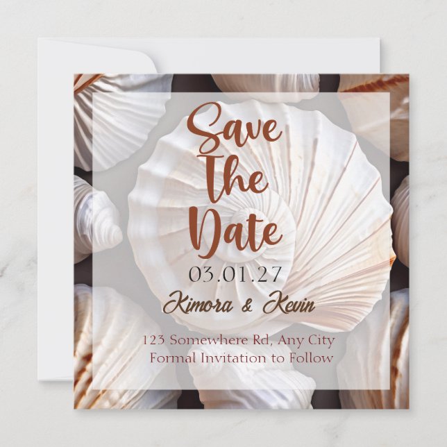 Seashell Theme Personalised Save The Date Card (Front)