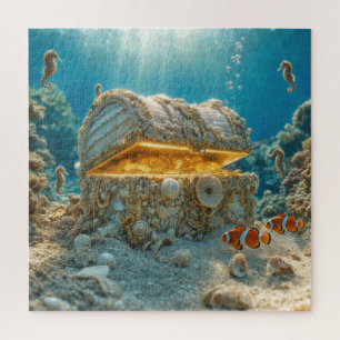 Seashell Treasure Chest Underwater with Coins Jigsaw Puzzle