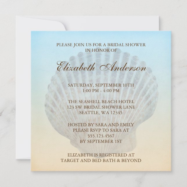 Seashell Tropical Beach Bridal Shower Invitation (Front)