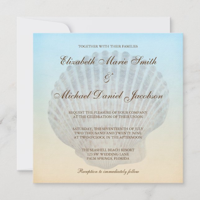 Seashell Tropical Beach Wedding Invitations (Front)