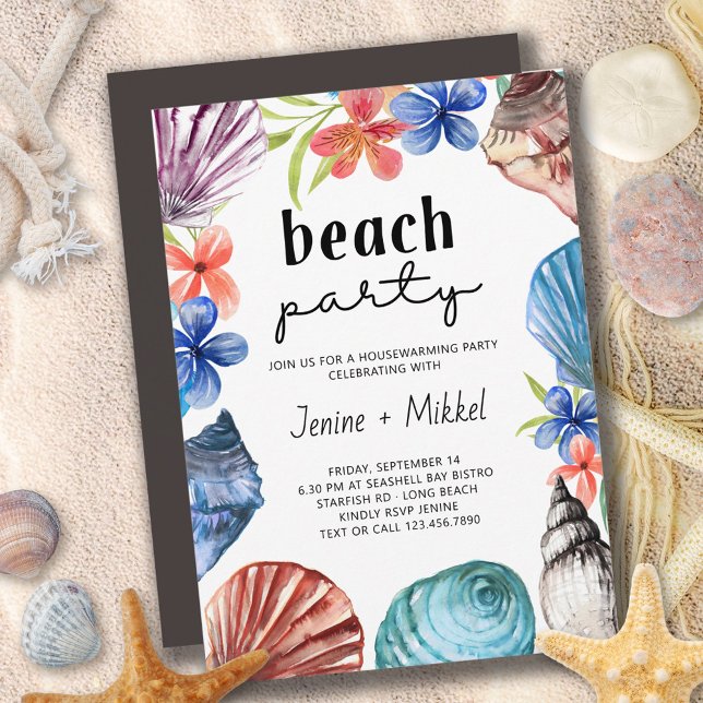 Seashell Tropical Flower House Warming Beach Party Invitation (Creator Uploaded)