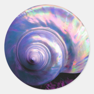 Seashell tropical opal mother of pearl look purple classic round sticker
