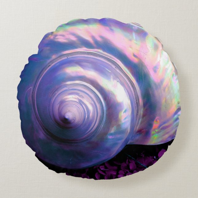 Seashell tropical opalescent mother of pearl round cushion (Front)