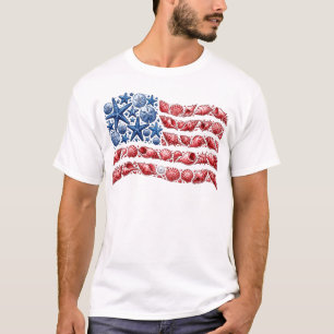 Seashell USA Flag 4th of July Men Women Kid Summer T-Shirt