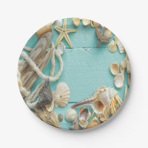 seashell,vintage,collage,turquoise,chic,trendy,fun paper plate