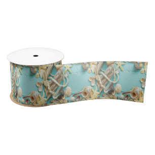 seashell,vintage,collage,turquoise,chic,trendy,fun satin ribbon