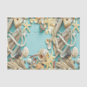 seashell,vintage,collage,turquoise,chic,trendy,fun tissue paper