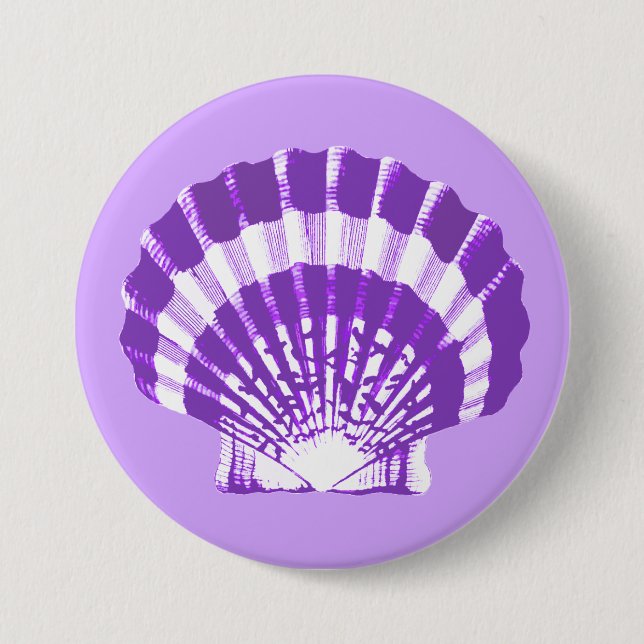 Seashell - violet and white 7.5 cm round badge (Front)