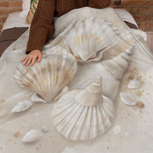 Seashell Watercolor Coastal Fleece Blanket