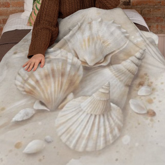Seashell Watercolor Coastal  Fleece Blanket (Creator Uploaded)
