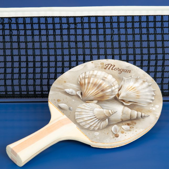 Seashell Watercolor Coastal  Ping Pong Paddle (Insitu)