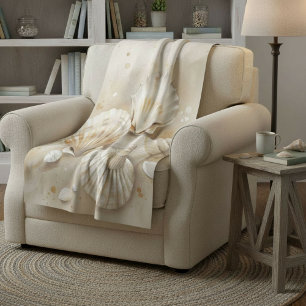 Seashell Watercolor Coastal  Sherpa Blanket