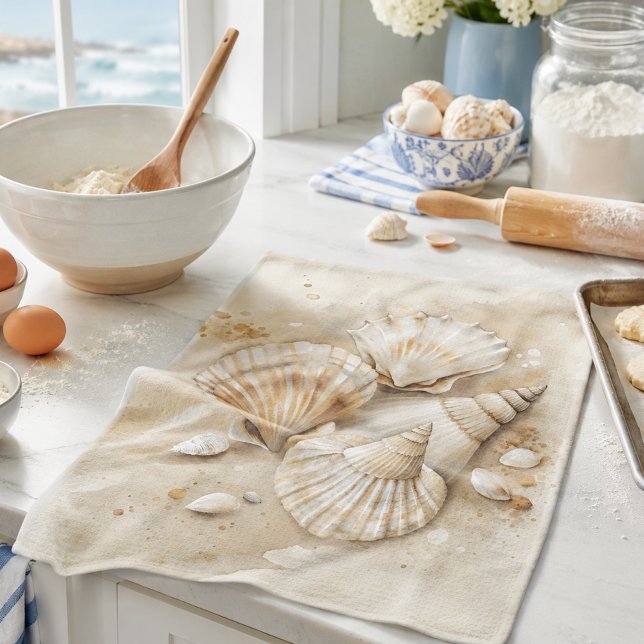 Seashell Watercolor Coastal  Tea Towel (Creator Uploaded)