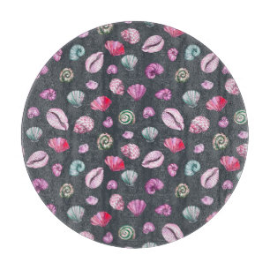 Seashell Watercolor: Dark Blue Pattern Cutting Board