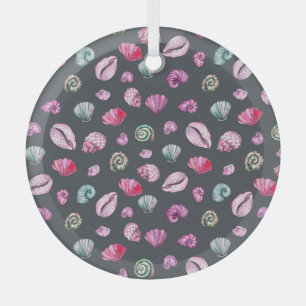 Seashell Watercolor: Dark Blue Pattern Glass Tree Decoration